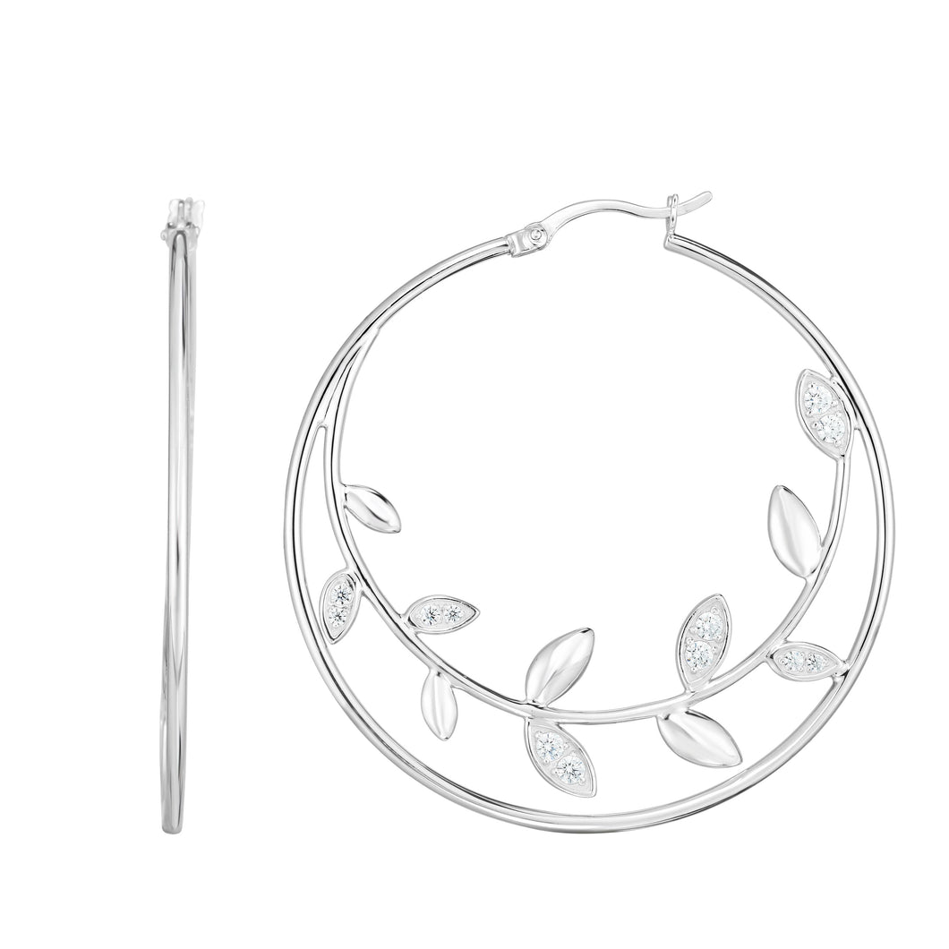 Silver CZ Vine Hoop Earring