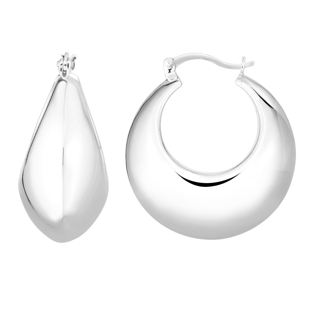 Silver Large Round Puffy Hoop Earring