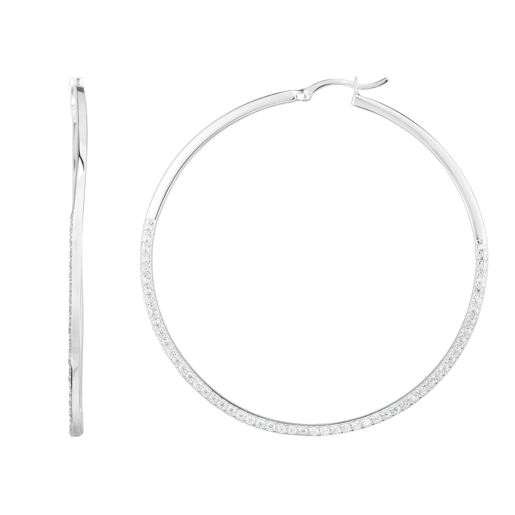 Silver 50mm CZ Pave Hoop Earring