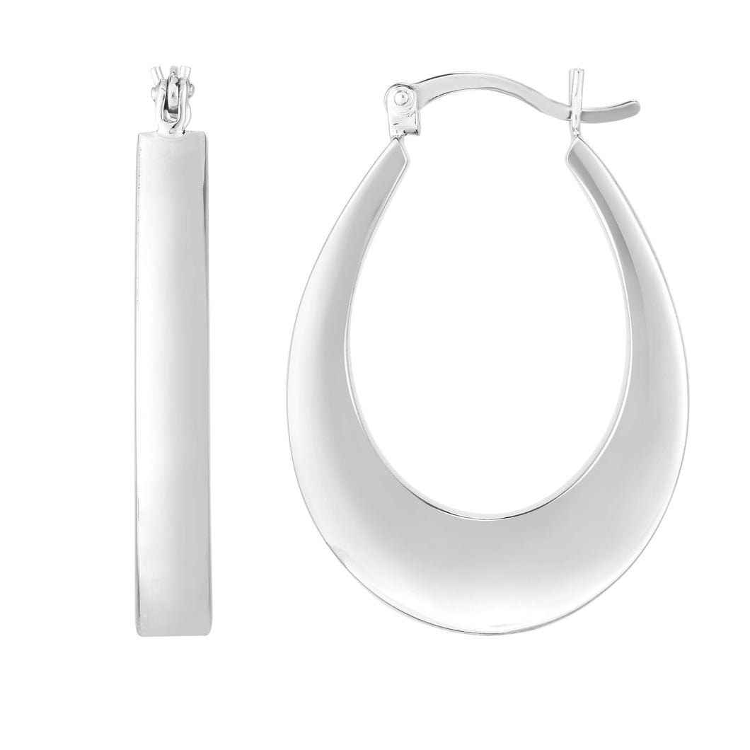 Silver Oval Puffy Hoop Earring