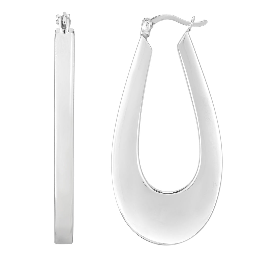 Silver Tear Drop Puffy Hoop Earring