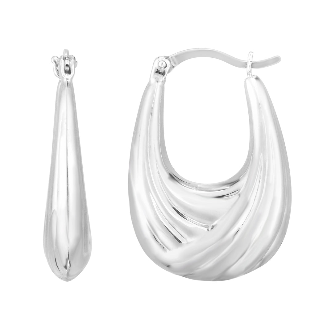 Silver Back to Back Diamond Cut Hoop Earring