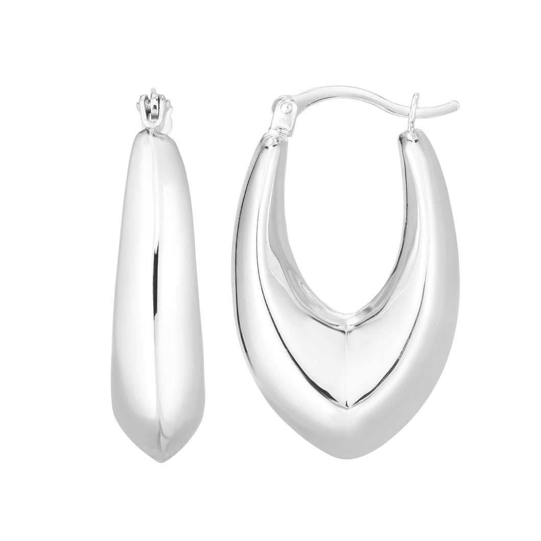 Silver Marquise Puffy Hoop Earring