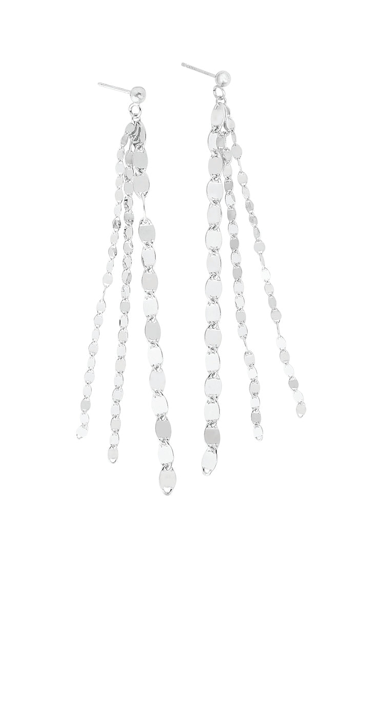 Silver Marina Link Long Fringe Earrings