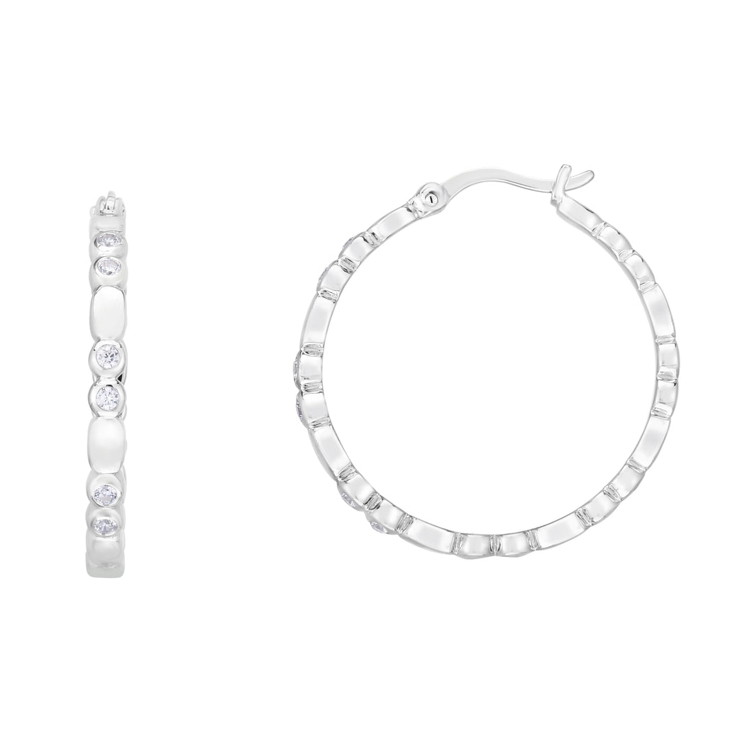 Silver 20x3mm Bezel CZ Accent Hoops