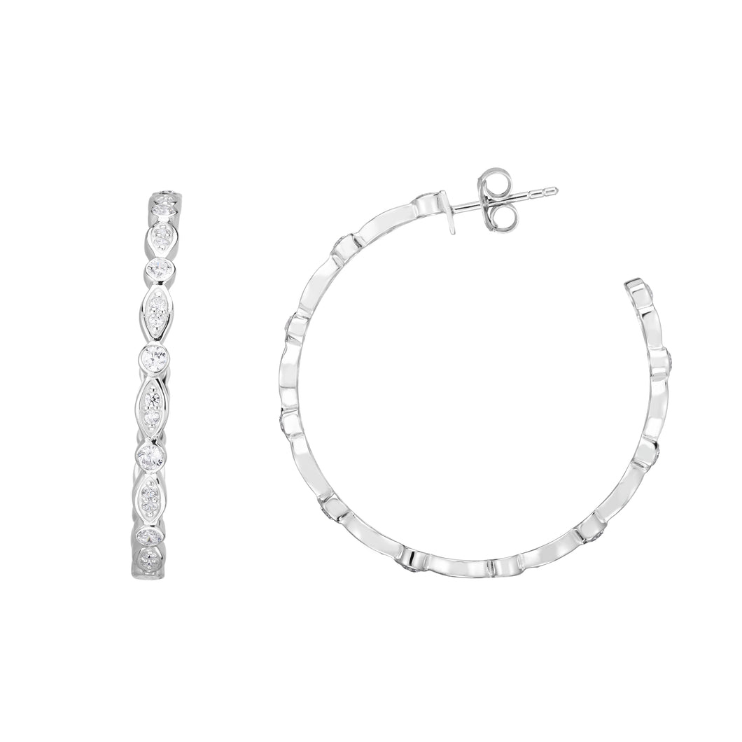 Silver 35x3mm Marquise & Round CZ C Hoops