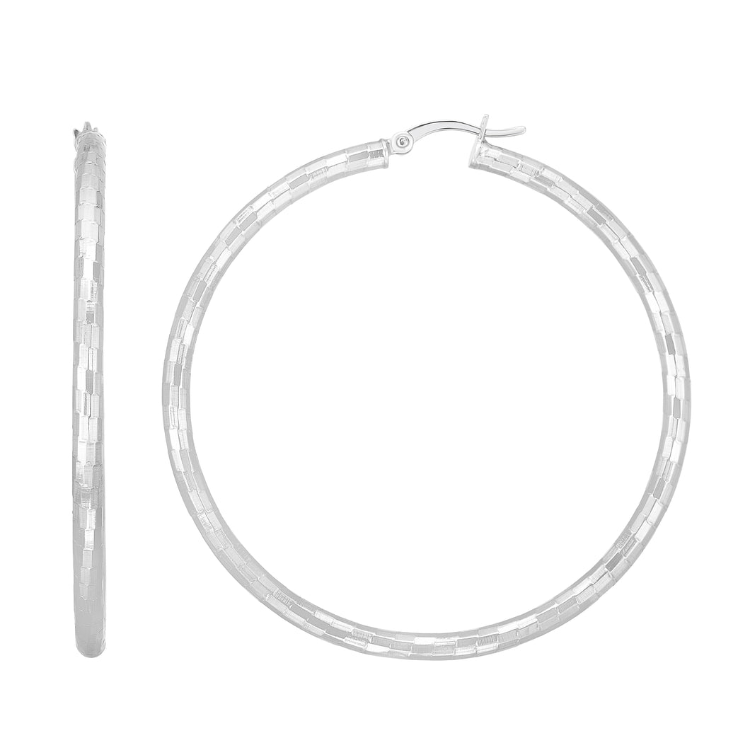 Silver 50mm Disco Diamond Cut Hoops