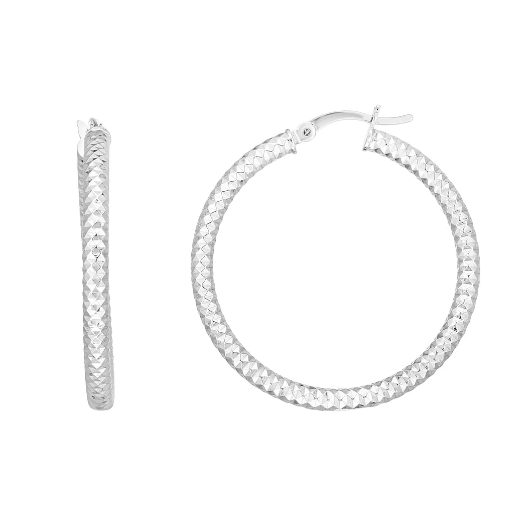 Silver 30mm Linear Diamond Cut Hoops