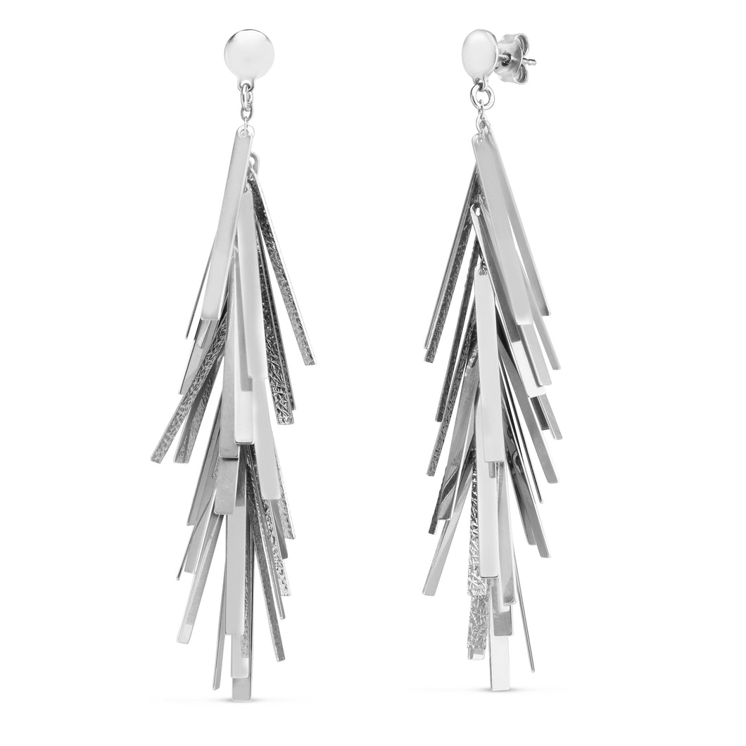 Silver Long Bar Fringe Earrings