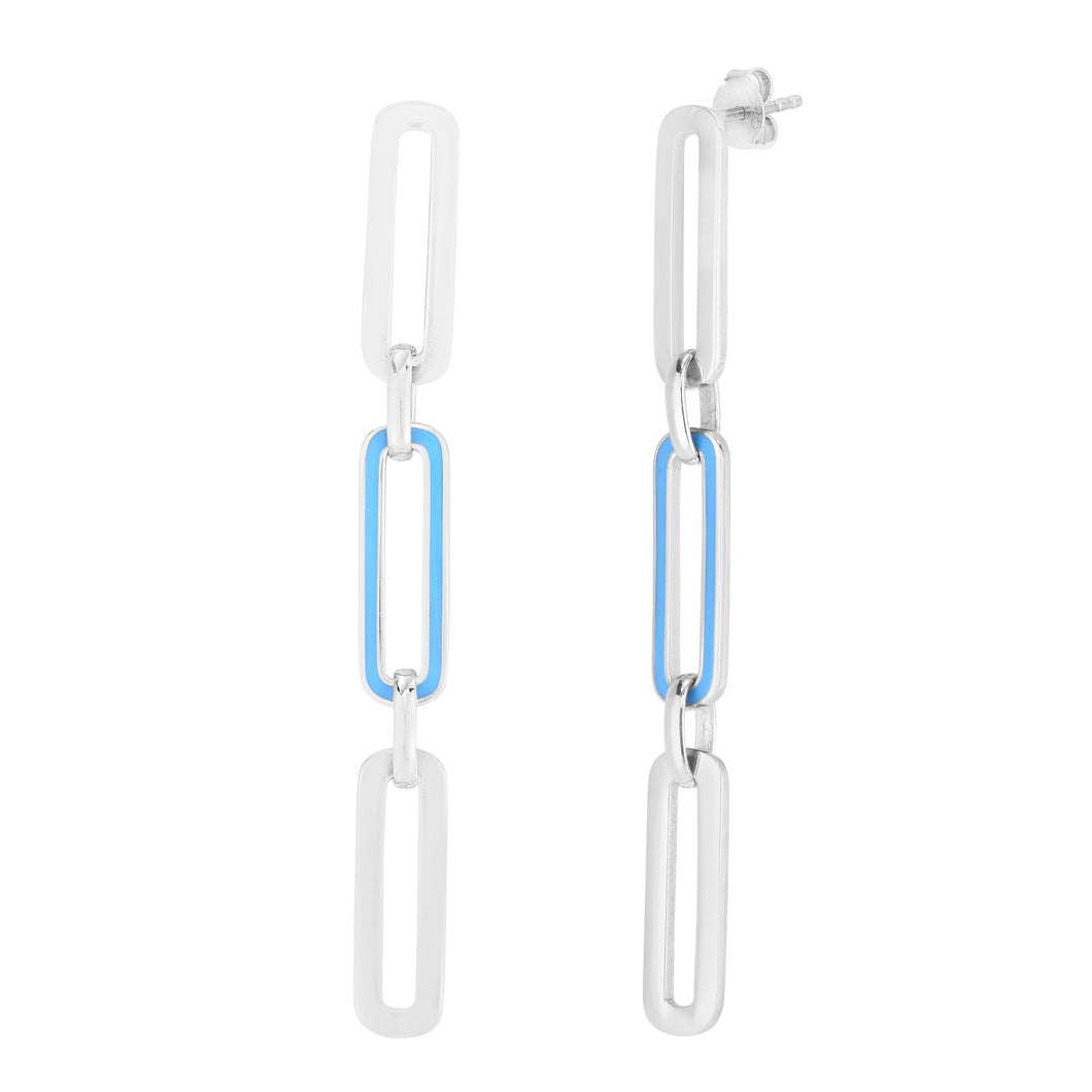 Silver Blue Enamel Paperclip Earrings