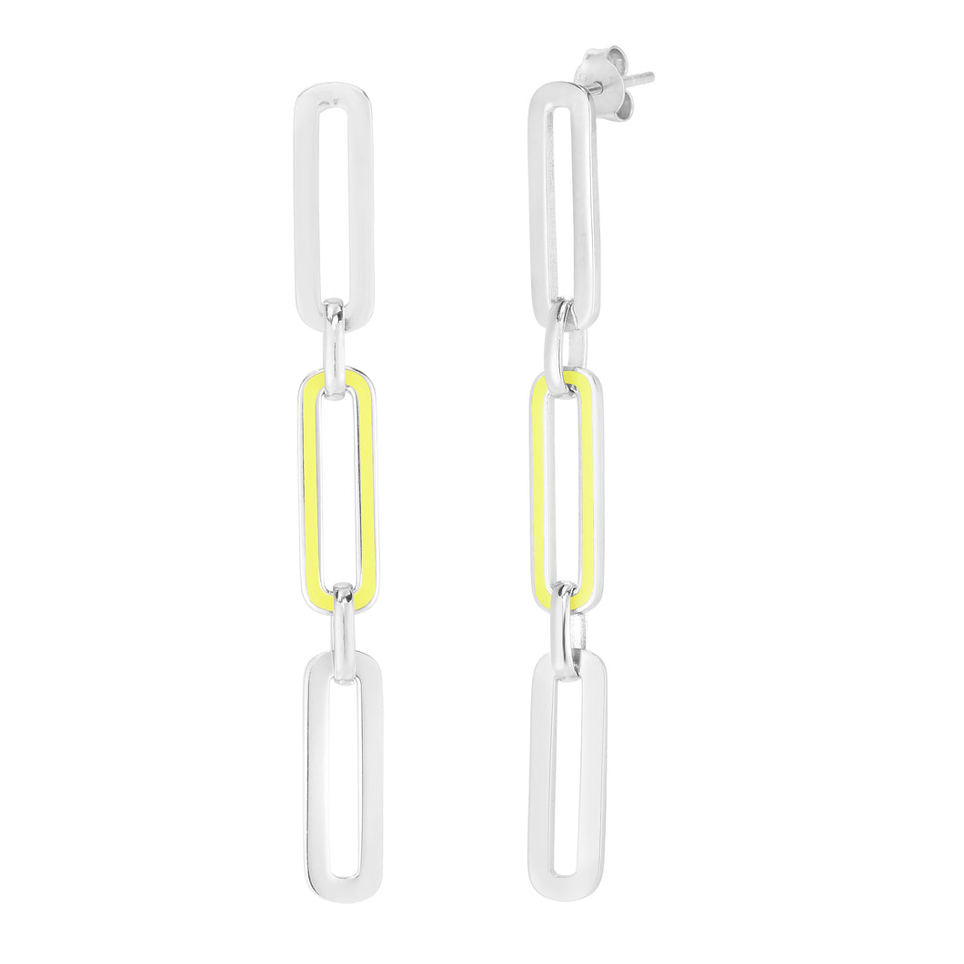 Silver Yellow Enamel Paperclip Earrings