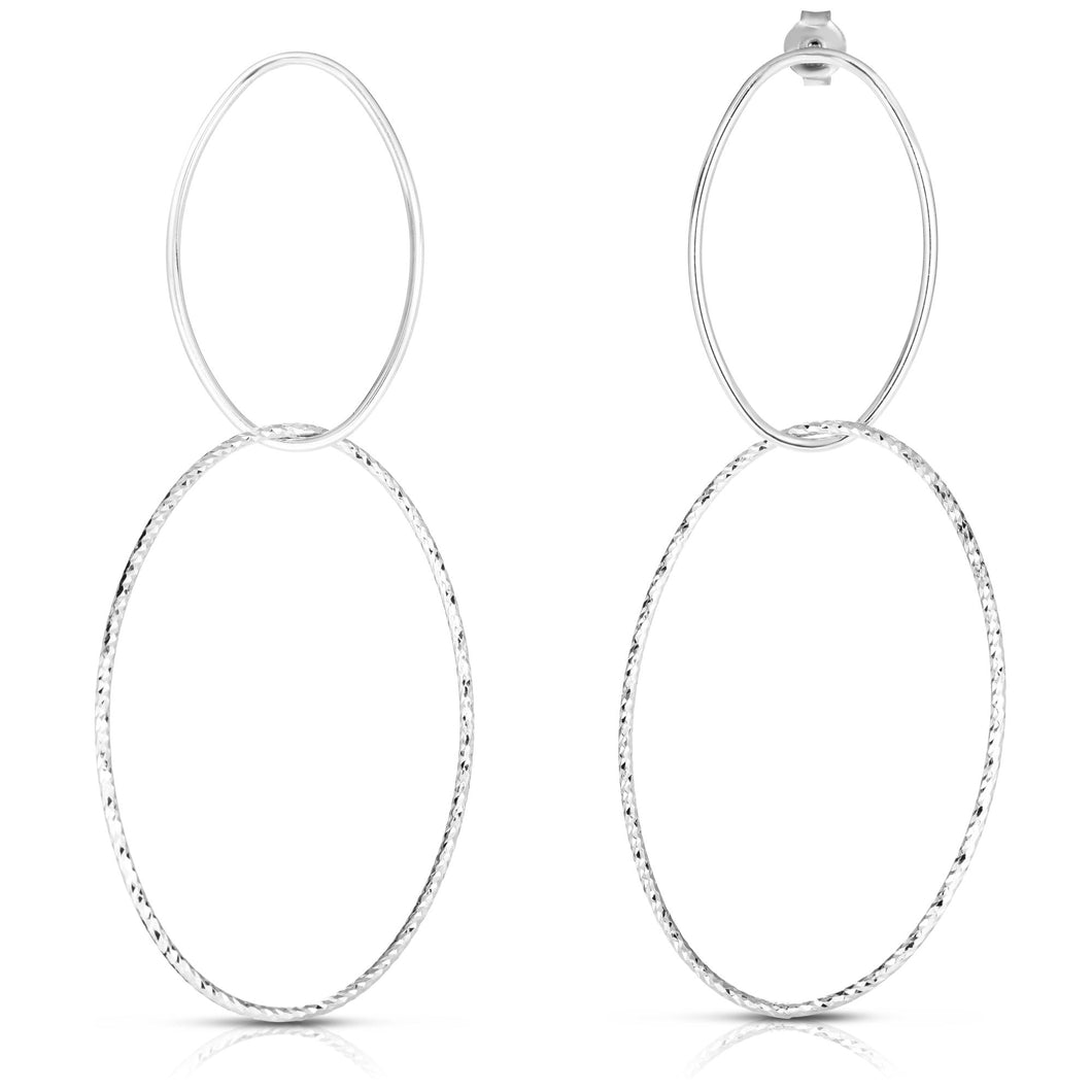 Silver Large Double Oval Drop Earring