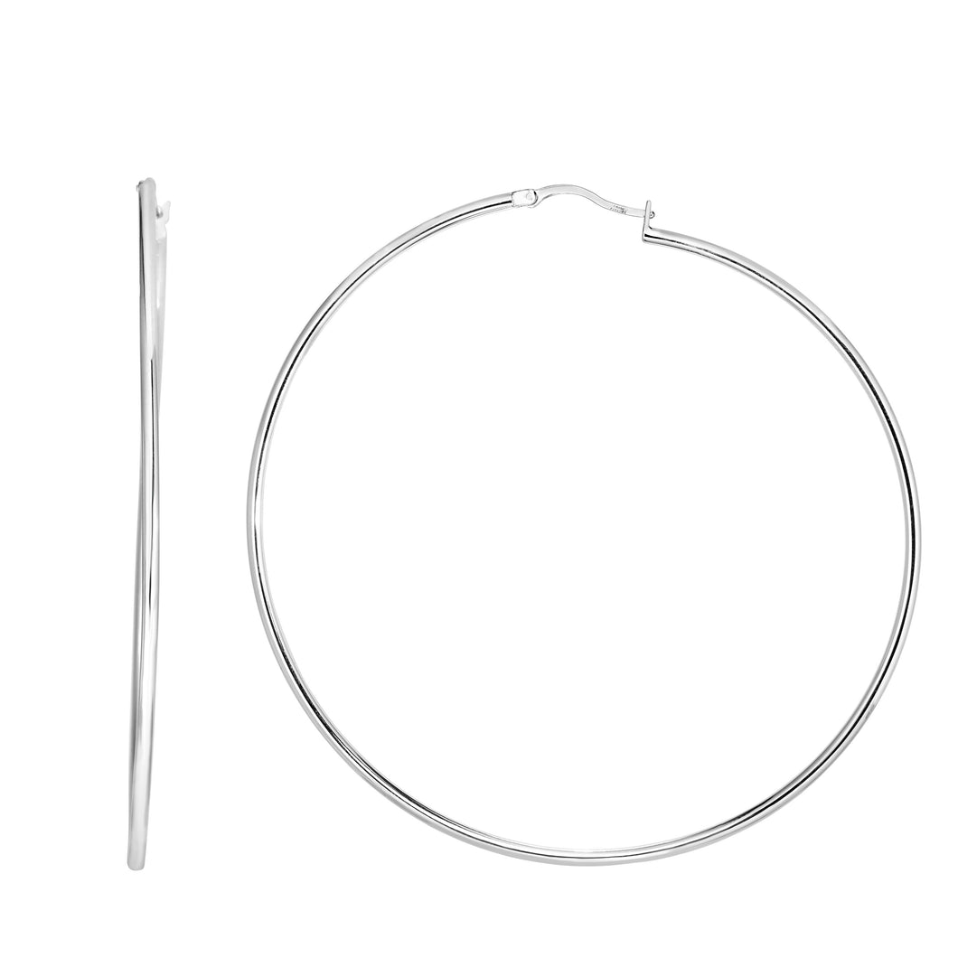 Silver 75mm Square Tube Hoop Earring