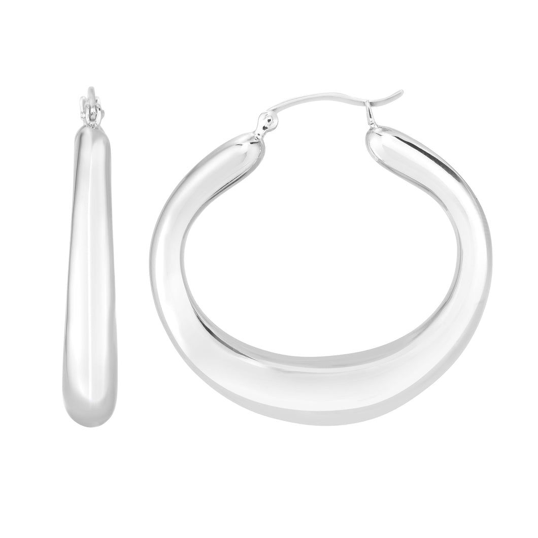 Silver Wide U Shaped Puffy Hoop Earring