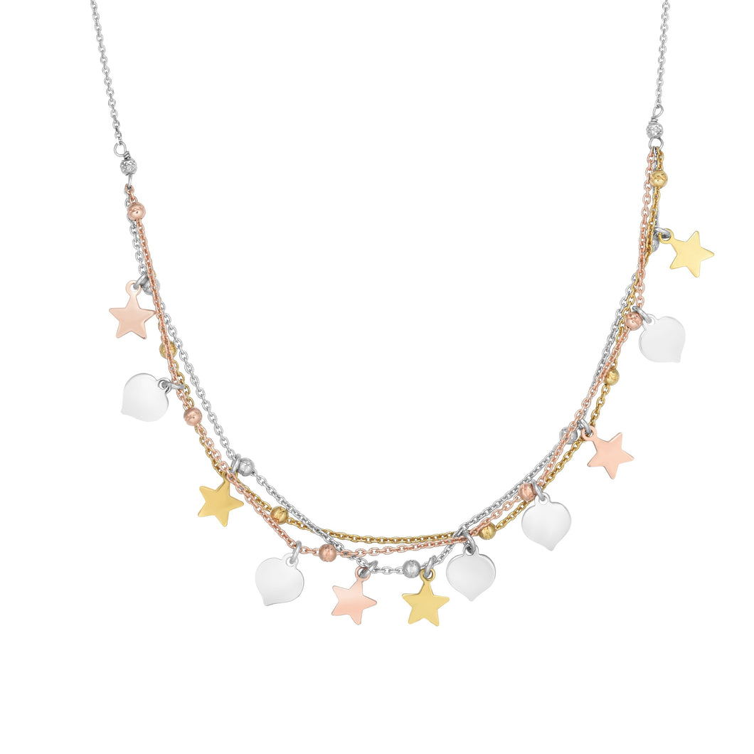 Silver Tri-color Star Dangle Necklace
