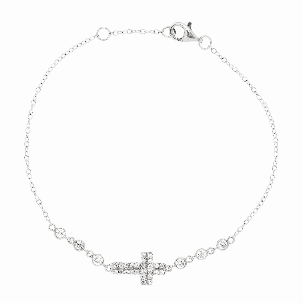 Silver CZ Station and Cross Bracelet