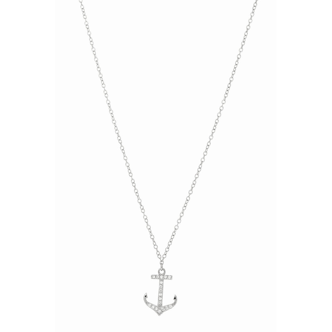 Silver CZ Anchor Necklace