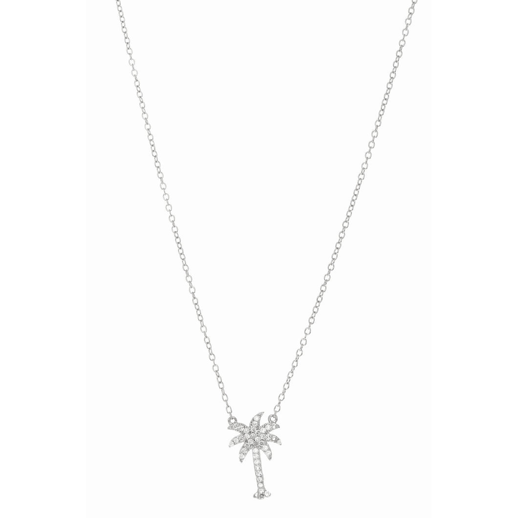 Silver CZ Palm Tree Necklace