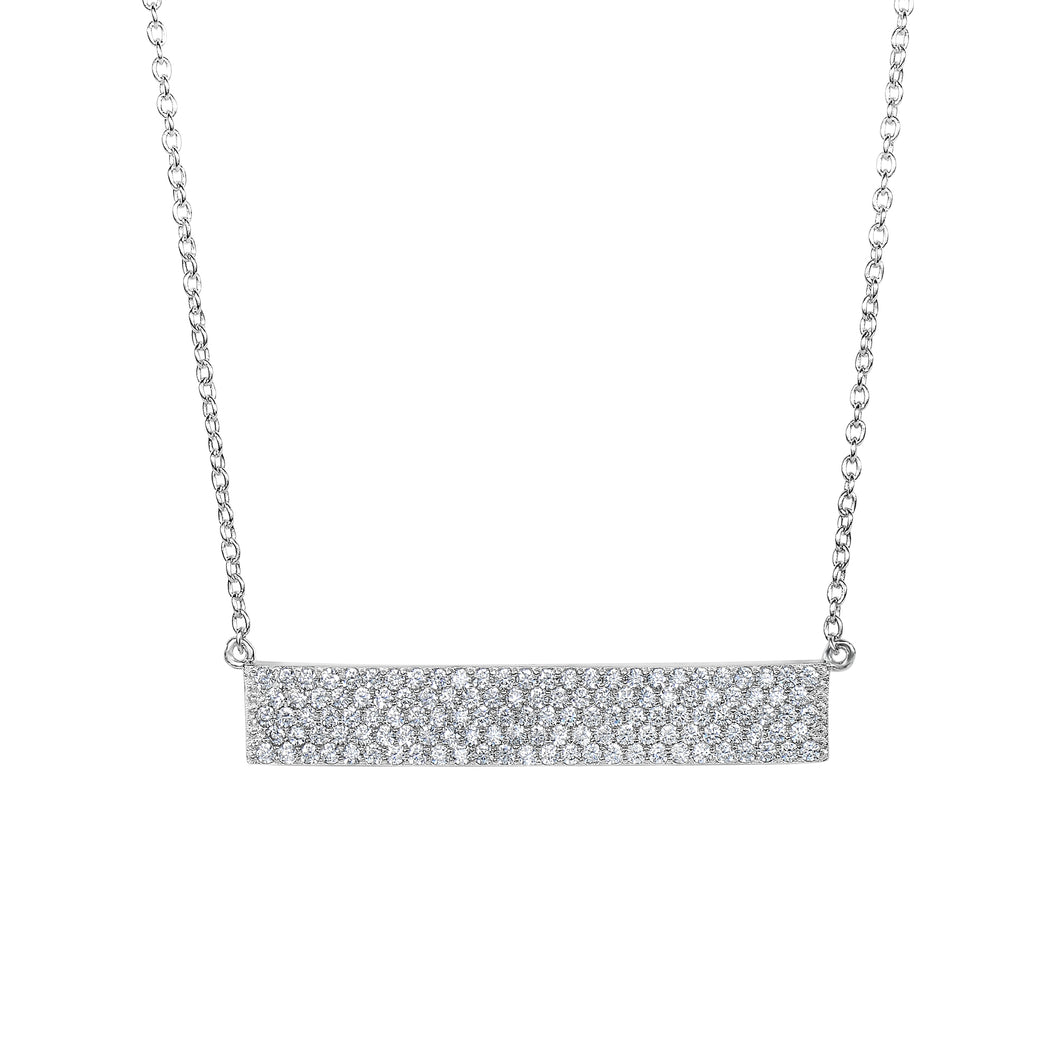 Silver Pave CZ ID Bar Necklace