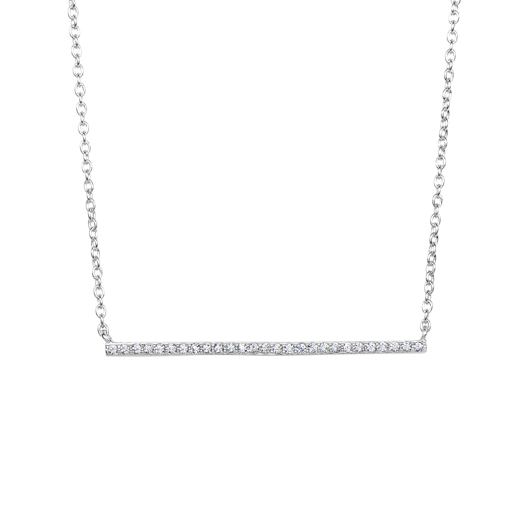 Silver Thin CZ Bar Necklace