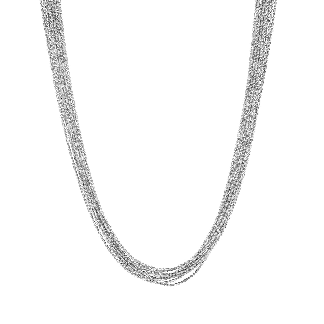 Silver Bead & Bar Chain Multistrand Necklace