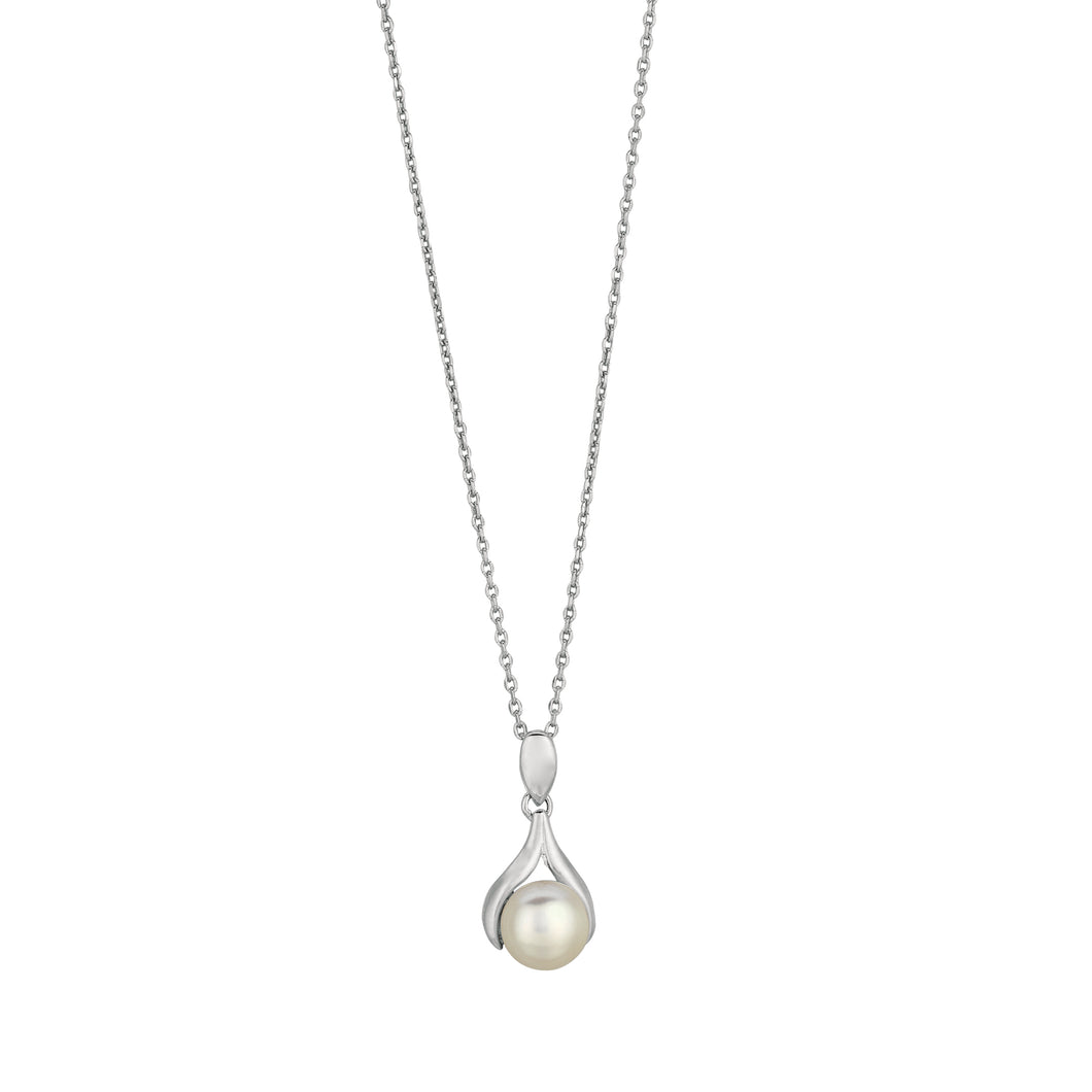 Silver Freshwater Pearl Wishbone Necklace