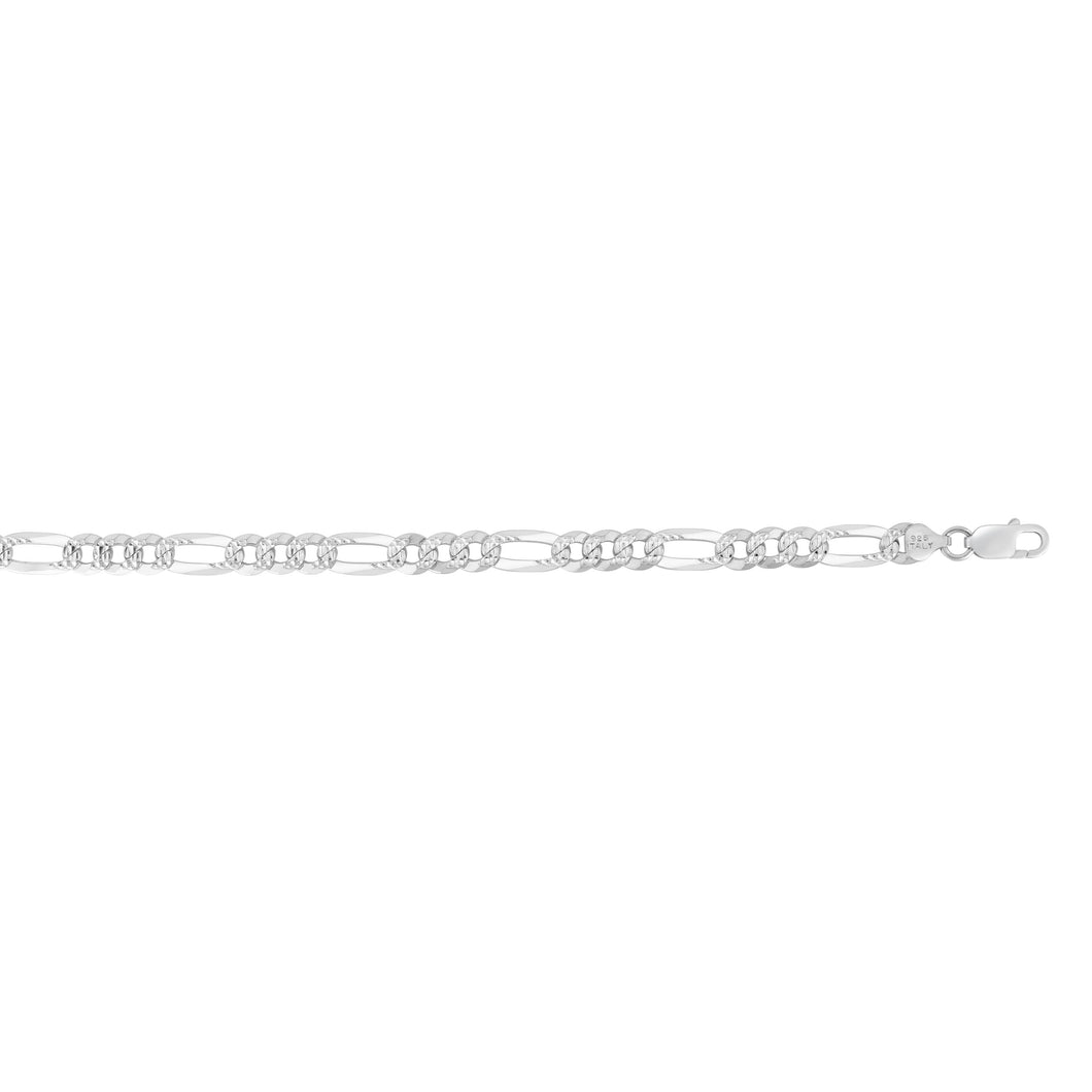 Silver 8.1mm White Pave Figaro Chain