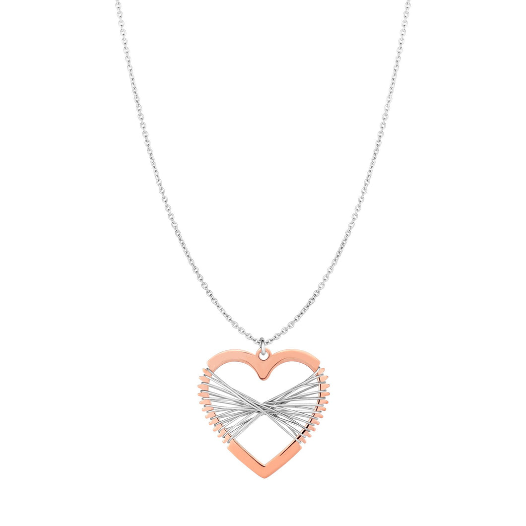 Silver Two-tone Wire Heart Necklace