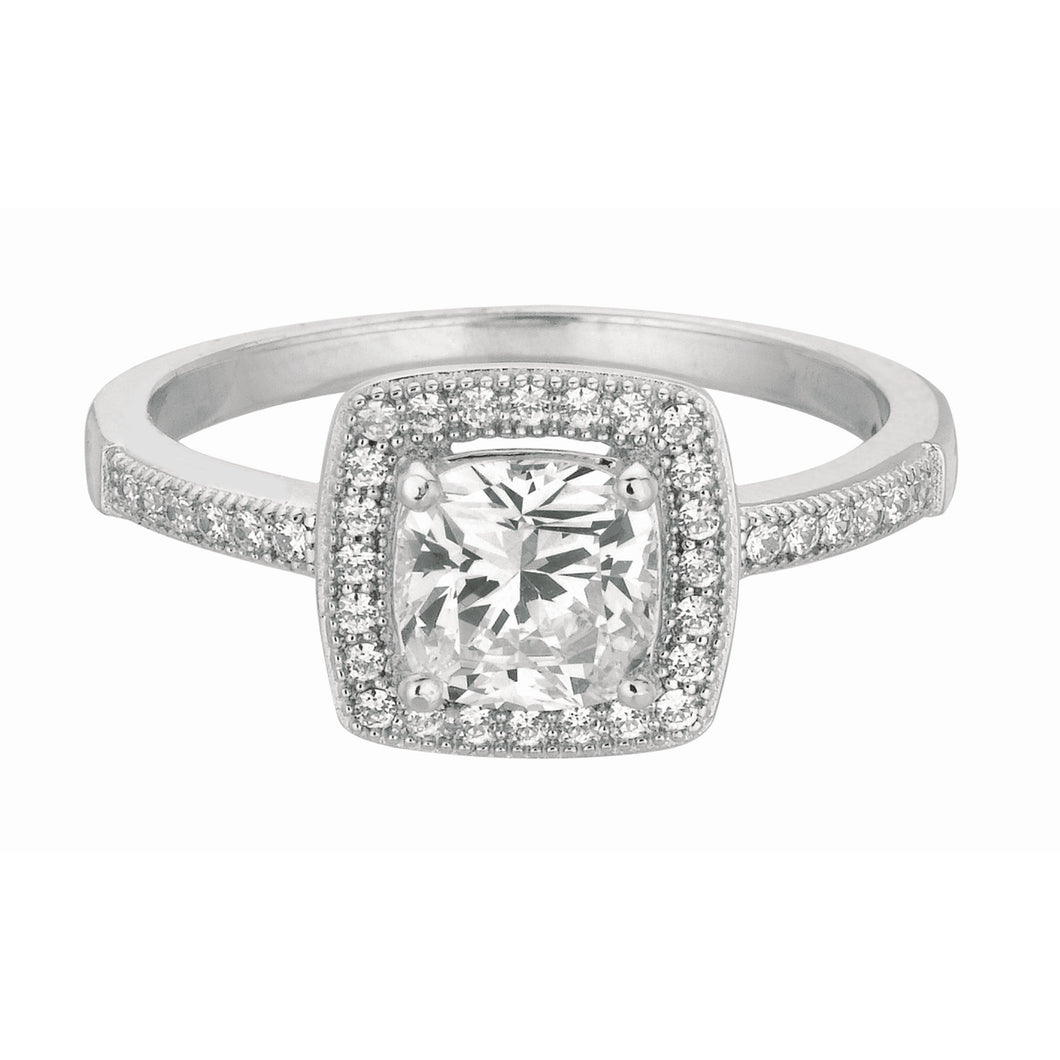 Silver Cushion CZ with Halo Ring