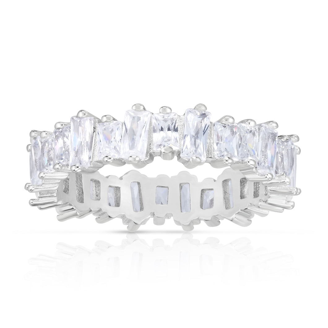 Silver White CZ Scatterd Baguette Ring