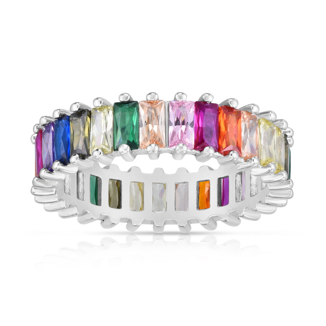 Silver Rainbow CZ Baguette Eternity Band