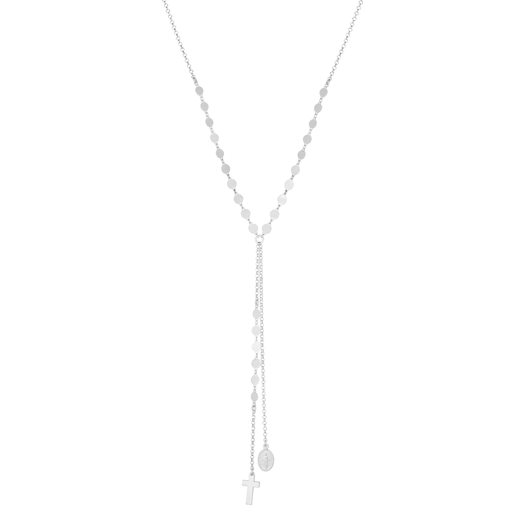 Silver Double Drop Disc Chain Fashion Rosary Necklace