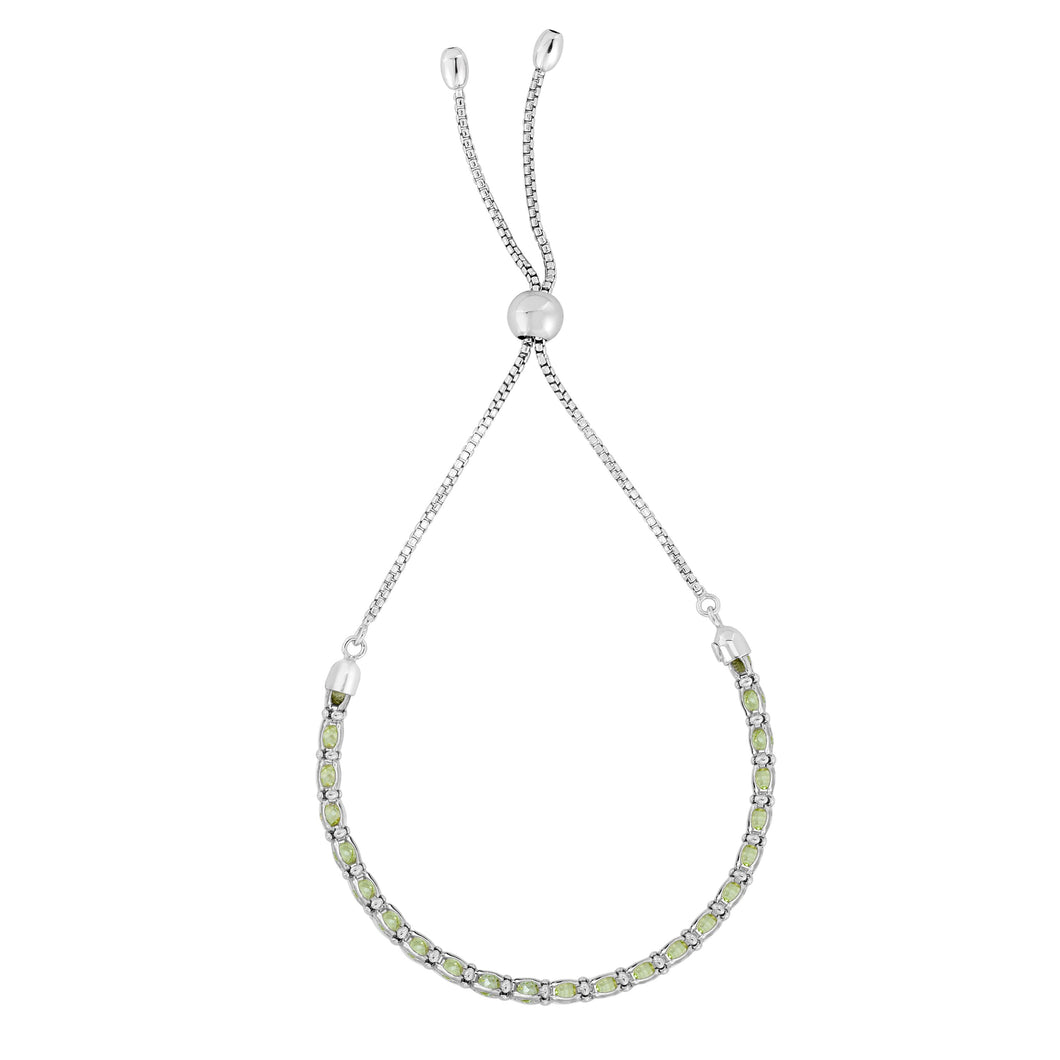 Silver Green CZ Bolo Bracelet