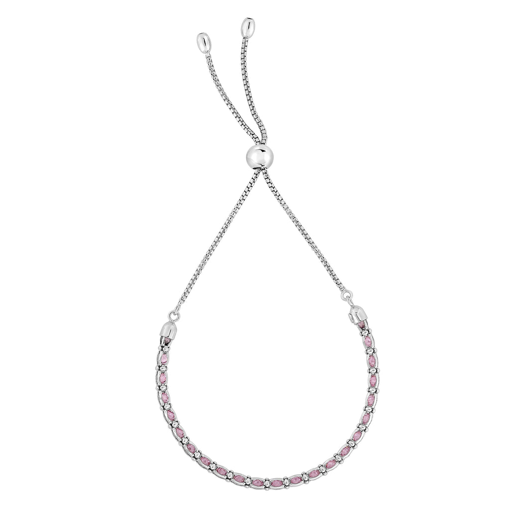 Silver Pink CZ Bolo Bracelet