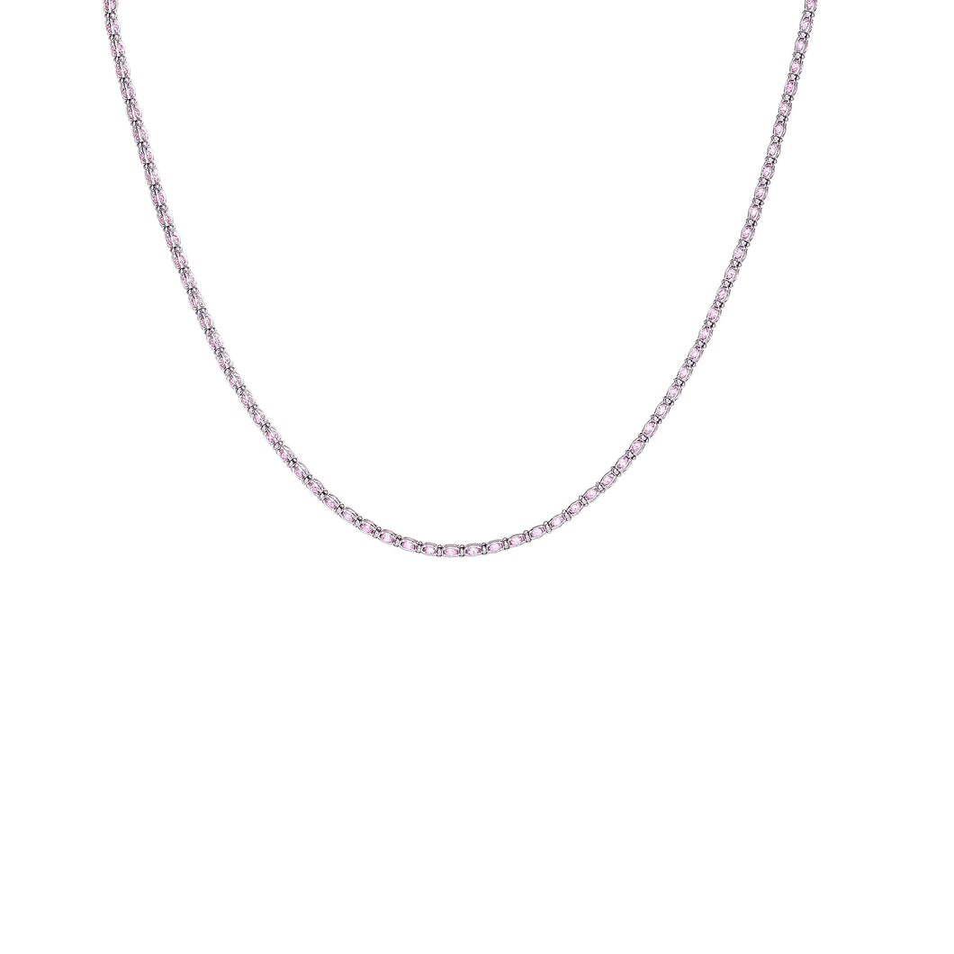 Silver Pink CZ Necklace