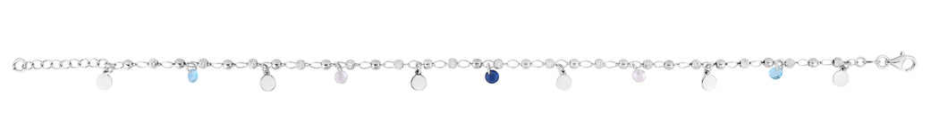 Silver Dangle Disc & Blue CZ Anklet