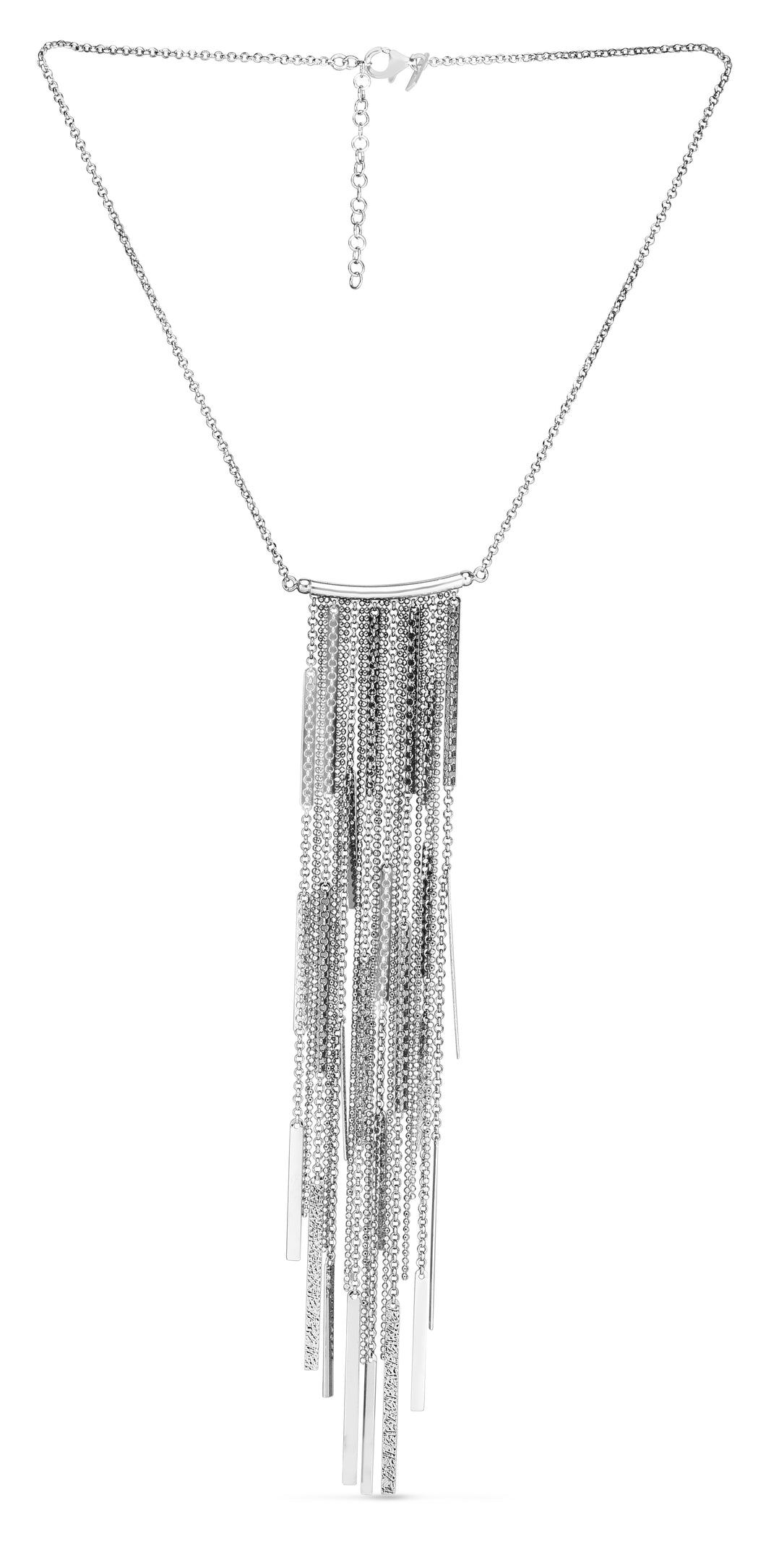 Silver Long Bar Fringe Necklace