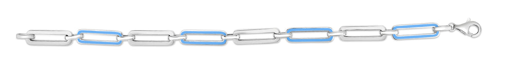 Silver Blue Enamel Paperclip Bracelet