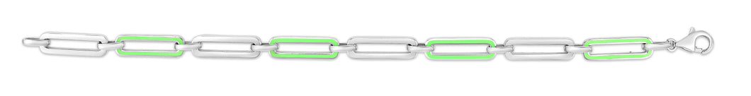 Silver Green Enamel Paperclip Bracelet