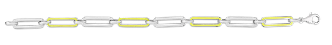 Silver Yellow Enamel Paperclip Bracelet