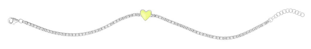 Silver Yellow Enamel Heart CZ Bracelet