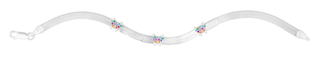 Silver CZ Butterfly Herringbone Bracelet