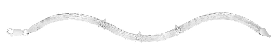 Silver CZ Star Herringbone Bracelet