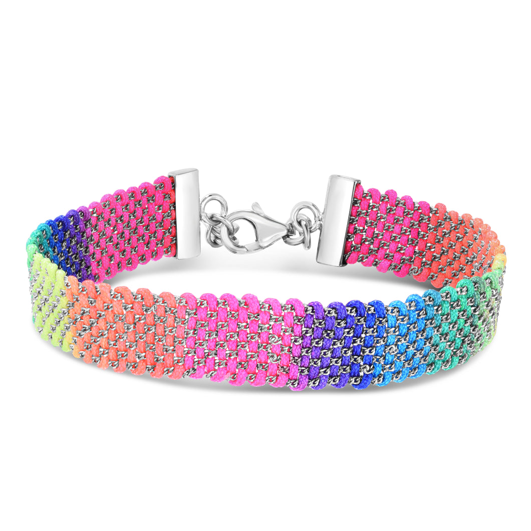 Silver Rainbow Silk Medium Bracelet