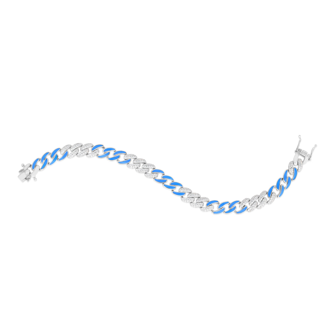 Silver Blue Enamel CZ Miami Cuban Bracelet