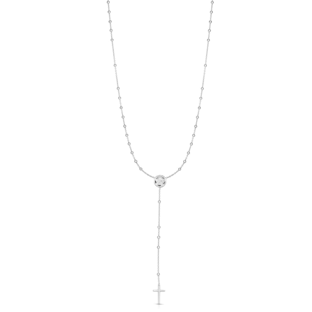 Silver Medal Rosary Necklace