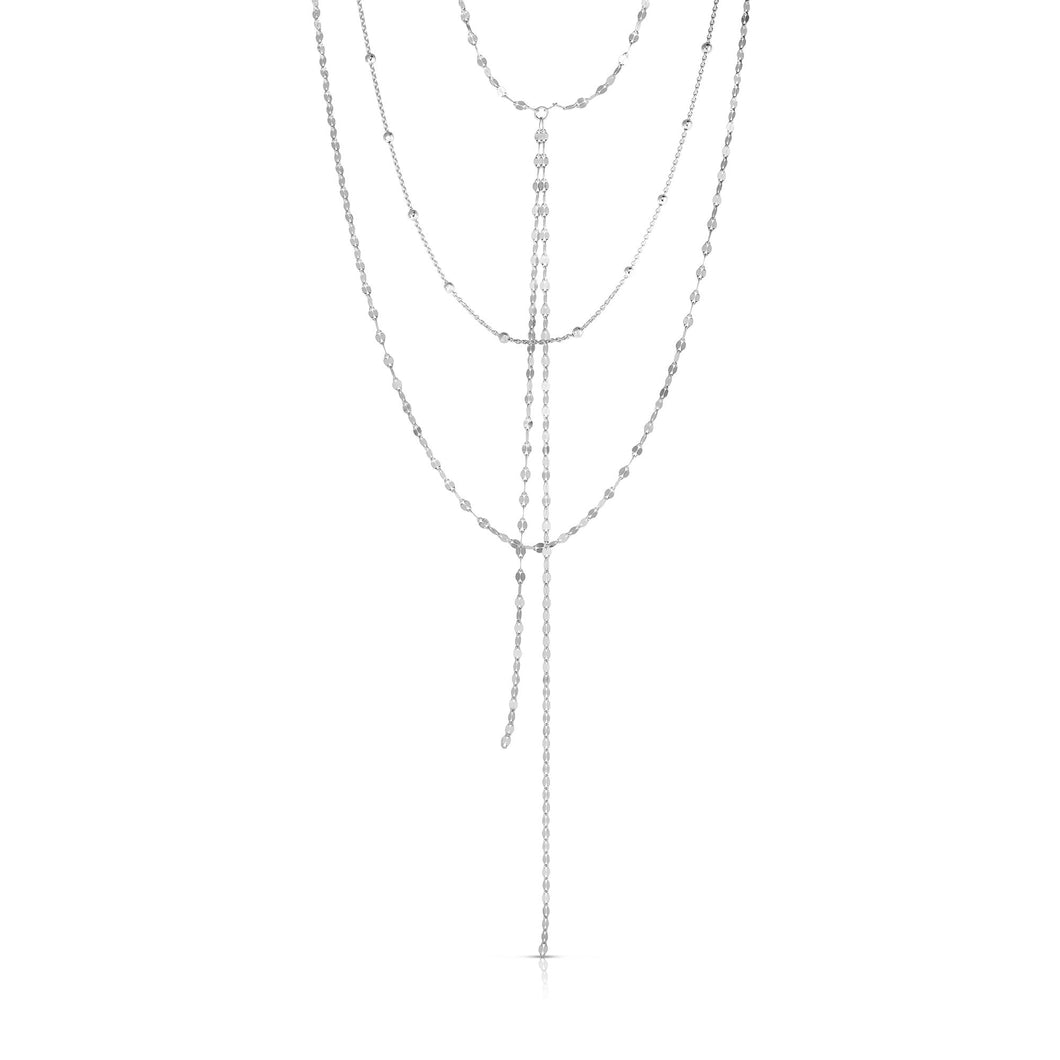 Silver Mirror & Bead Chain Tassel Necklace