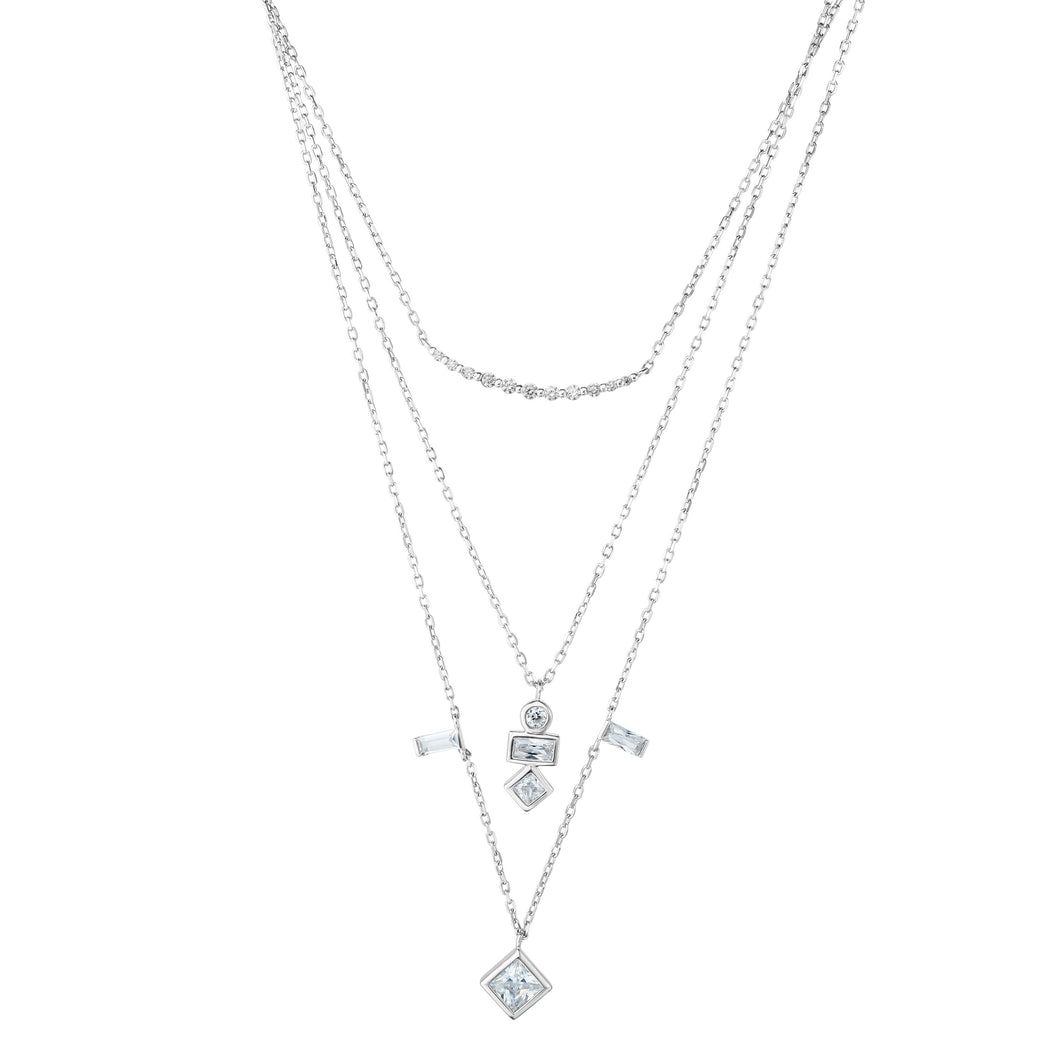 Silver Multi Layer CZ Necklace