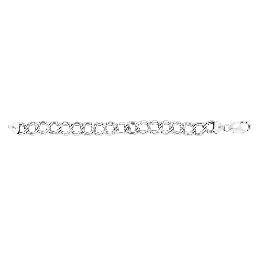 Silver Large Double Interlocking Oval Link Bracelet