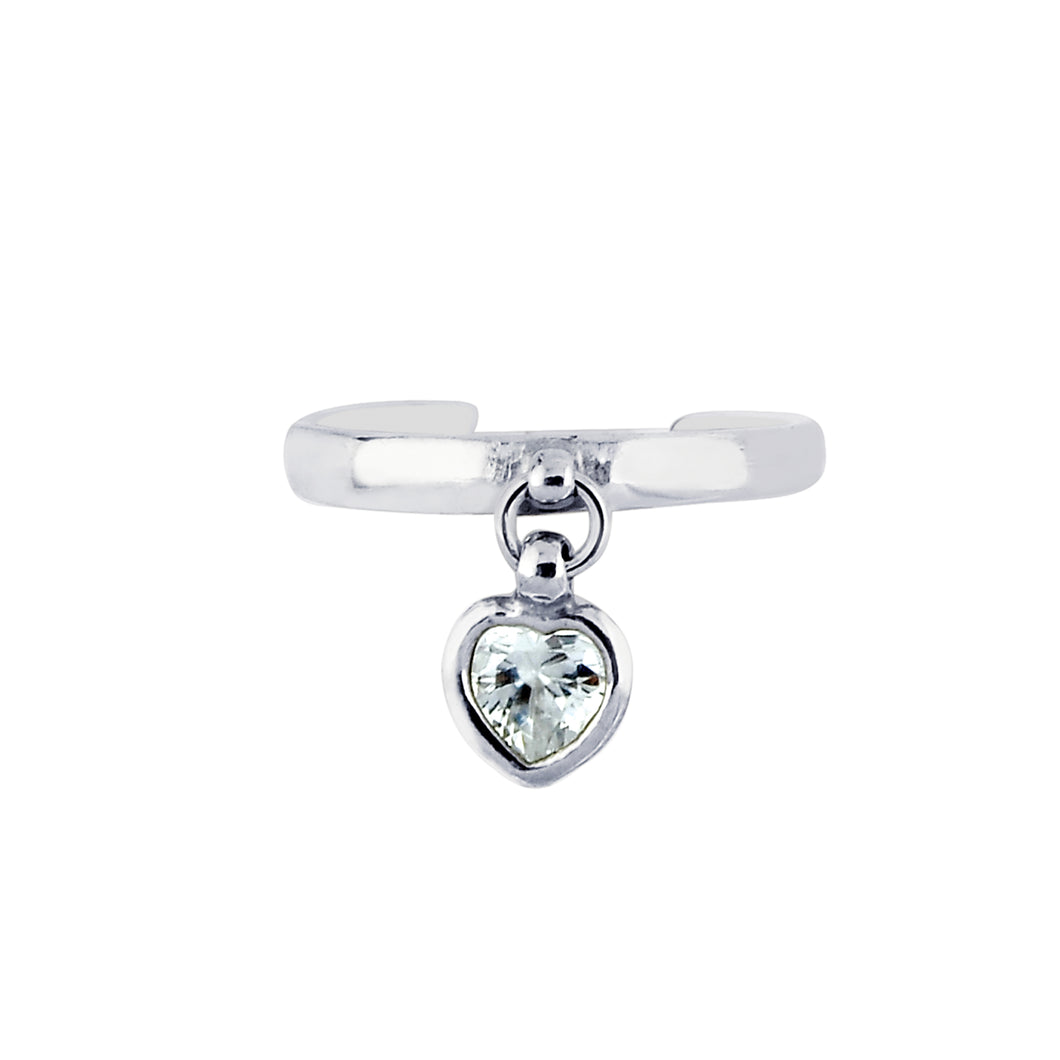 Silver Dangle CZ Heart Toe Ring